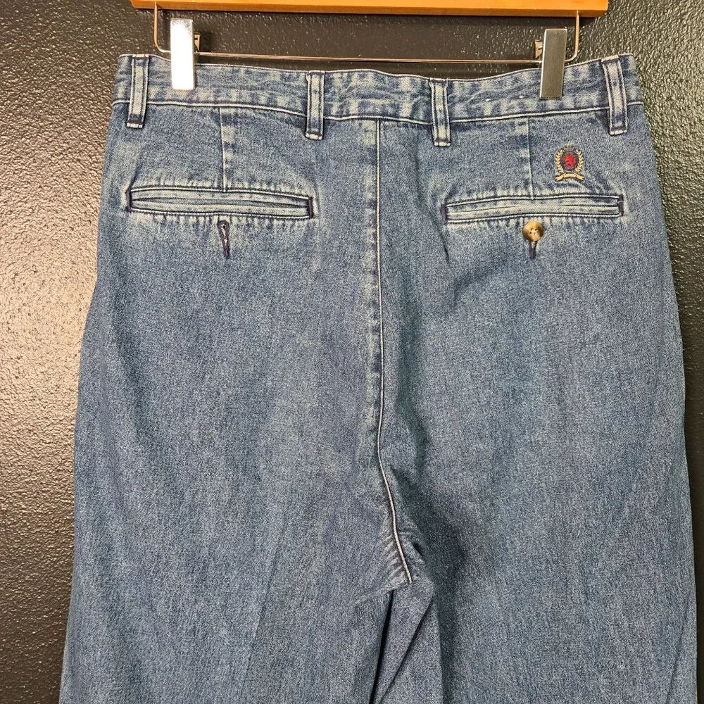 Vintage 90s Tommy Hilfiger Women's 32 Blue‎ Denim Pleated Casual Pants